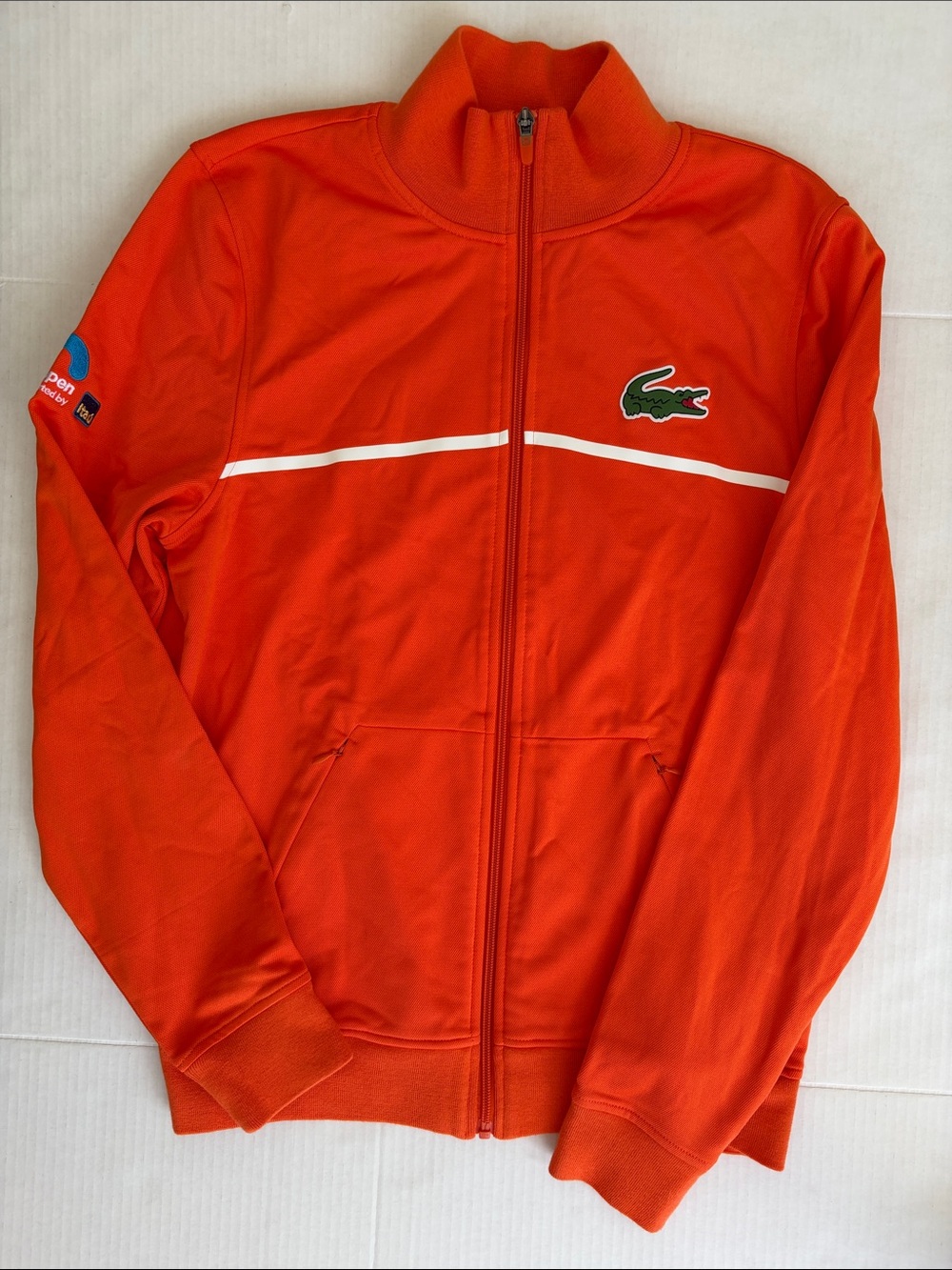 Lacoste Bright Orange Full-Zip Track Jacket with White Stripe